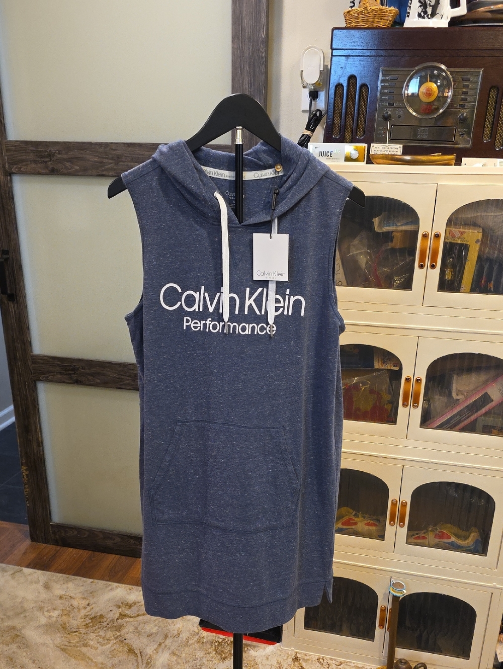 Calvin Klein Navy Sleeveless Hoodie Dress with White Logo